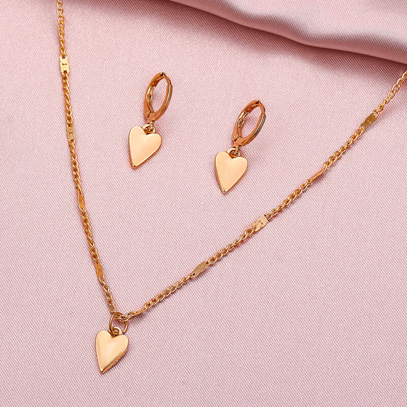 

1pc Heart Decor Necklace & 2pcs Earrings, Gold