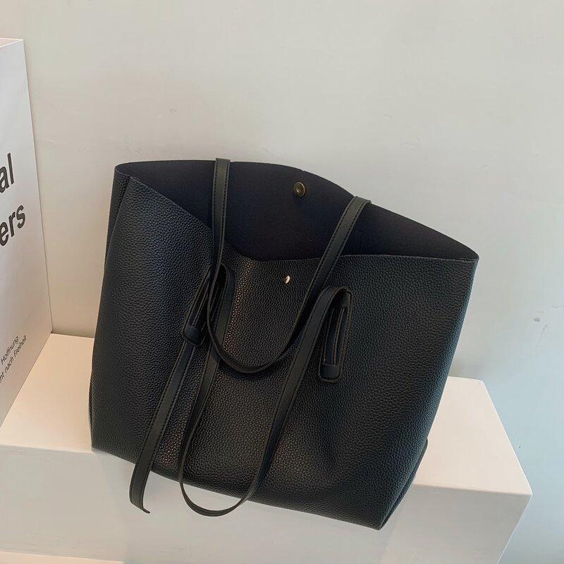 

Minimalist Snap Button Tote Bag, Black