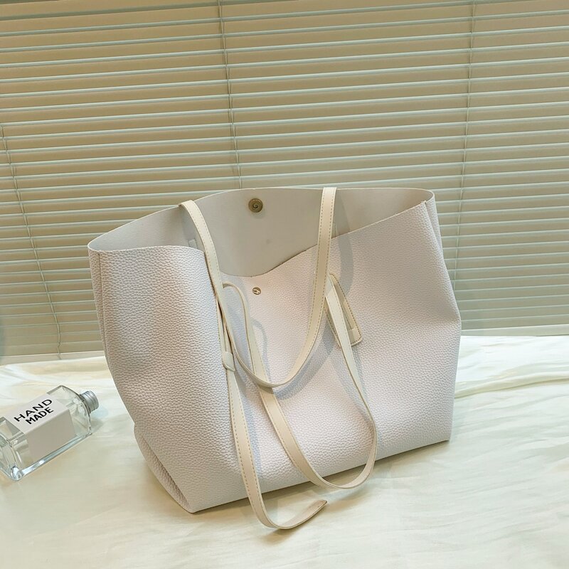 

Minimalist Snap Button Tote Bag, White