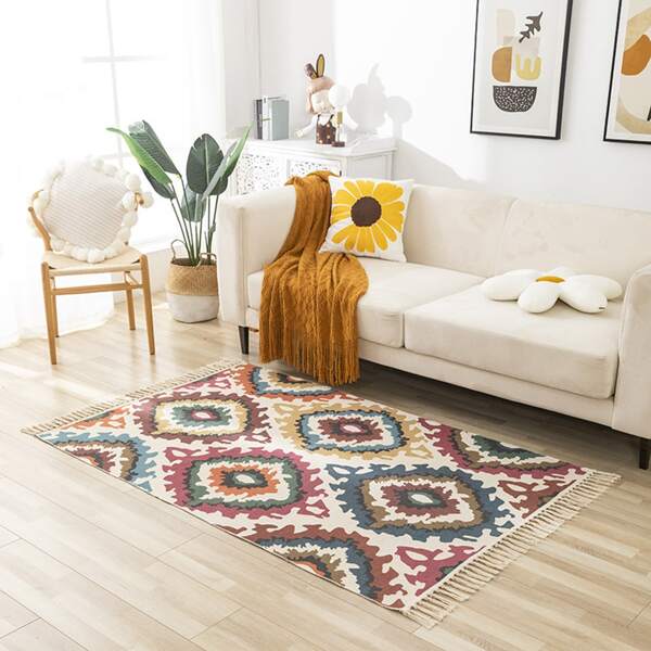 

Tassel Decor Floor Mat, Multicolor