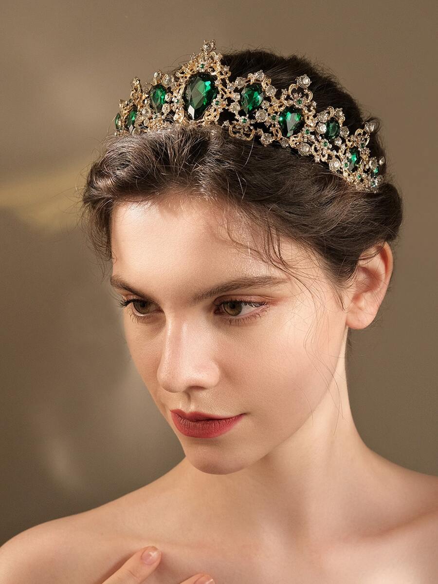 1入組女士巴洛克風婚禮皇冠頭箍,藍色鑲嵌鋅合金髮箍 - 綠色 - 查看 1