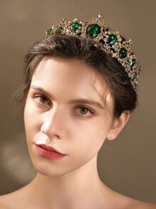 1入組女士巴洛克風婚禮皇冠頭箍,藍色鑲嵌鋅合金髮箍 - 綠色 - 查看 2