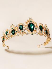 1入組女士巴洛克風婚禮皇冠頭箍,藍色鑲嵌鋅合金髮箍 - 綠色 - 查看 3