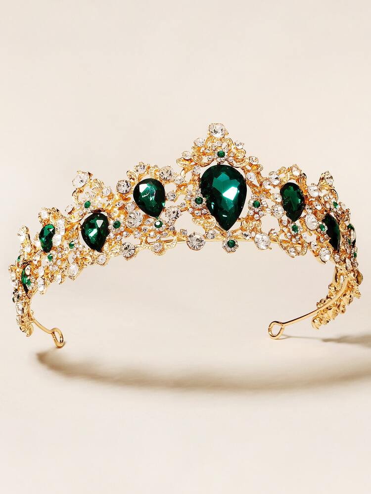 1 Miếng Quý cô Baroque Vương miện đám cưới Dây buộc tóc Xanh Pha lê Hợp kim kẽm Vòng tóc Hoàng gia - màu xanh lá - Xem 3