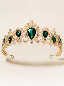 1入組女士巴洛克風婚禮皇冠頭箍,藍色鑲嵌鋅合金髮箍 - 綠色 - 查看 5