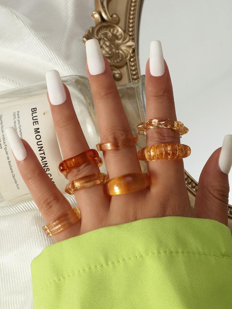 7入組極簡風格透明圓環 - 橘色 - 查看 1