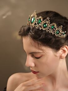 1入組女士巴洛克風婚禮皇冠頭箍,藍色鑲嵌鋅合金髮箍 - 綠色 - 查看 6