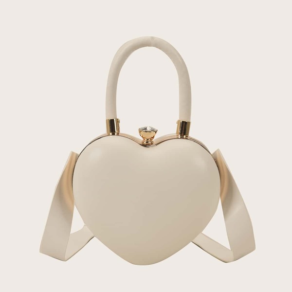 

Diamond Decor Heart Design Novelty Bag, Beige