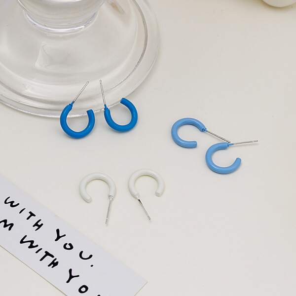 

3pairs Minimalist Open Hoop Earrings, Multicolor
