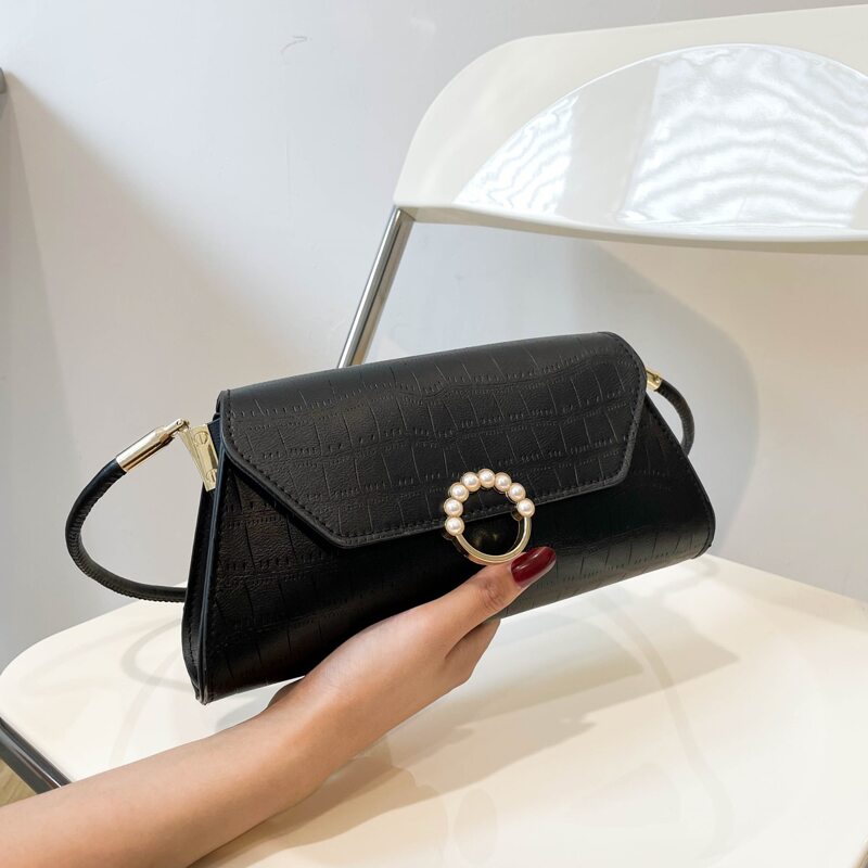 

Croc Embossed Flap Shoulder Bag, Black