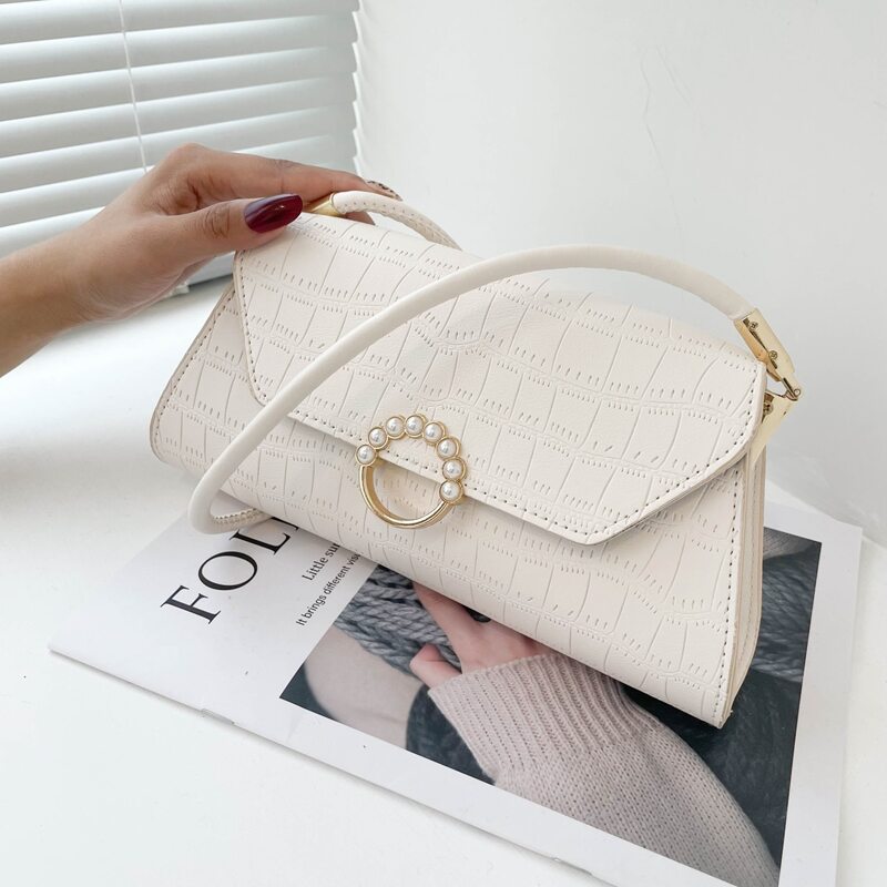 

Croc Embossed Flap Shoulder Bag, White