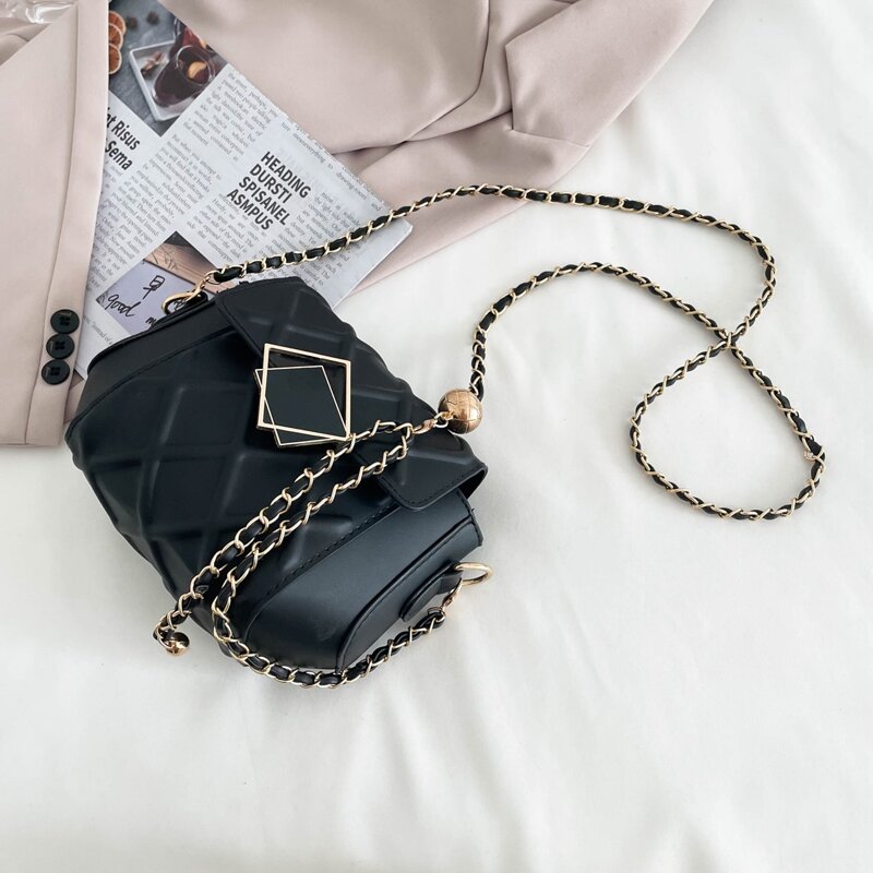 

Metal Lock Quilted Flap Chain Bag, Black