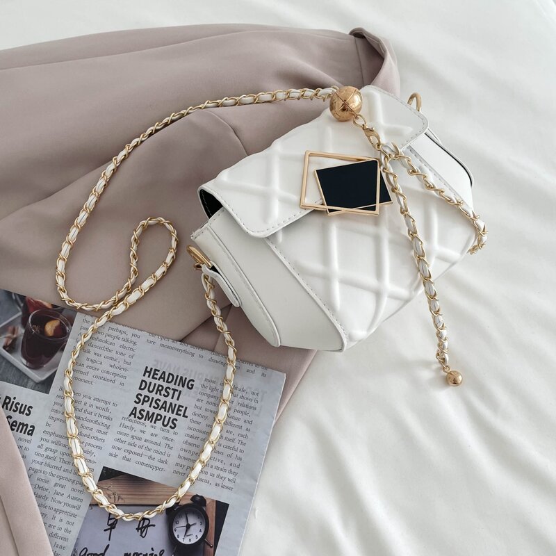 

Metal Lock Quilted Flap Chain Bag, White