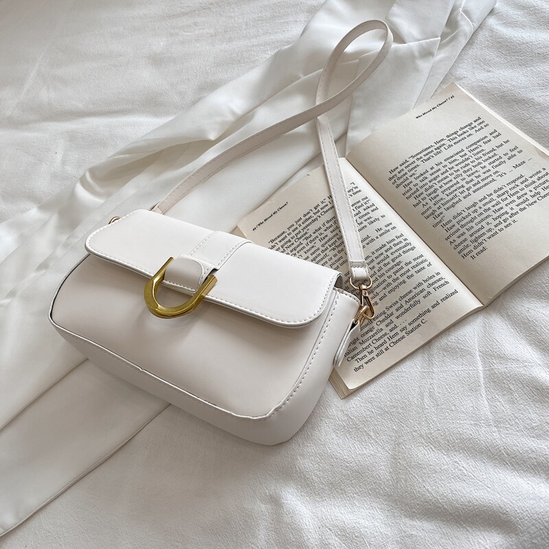 

Metal Decor Flap Shoulder Bag, White