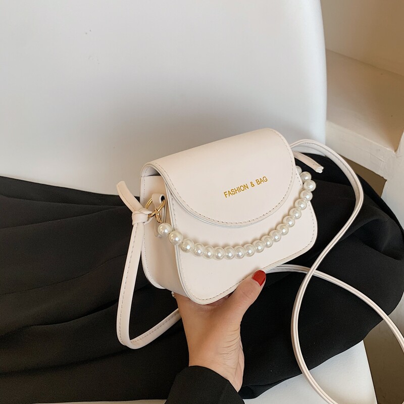 

Faux Pearl Handle Satchel Bag, White