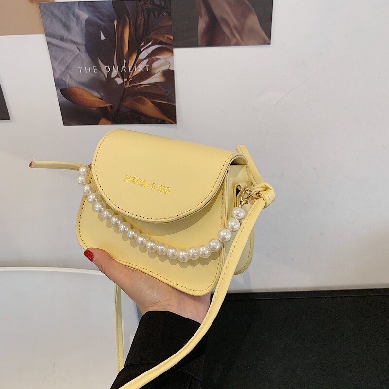 

Faux Pearl Handle Satchel Bag, Yellow