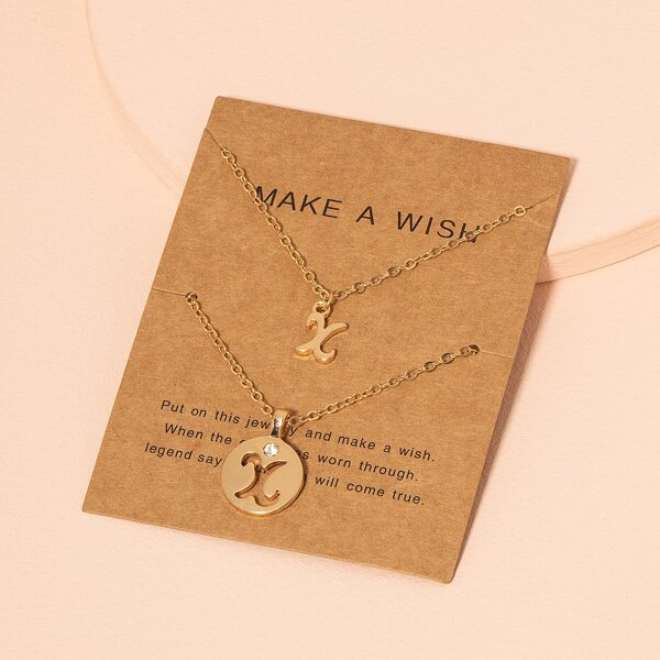 

2pcs Hollow Out Letter Charm Necklace, Gold