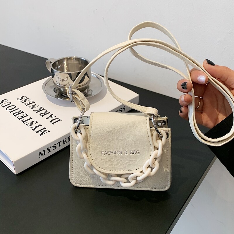 

Letter Graphic Chain Handle Satchel Bag, White