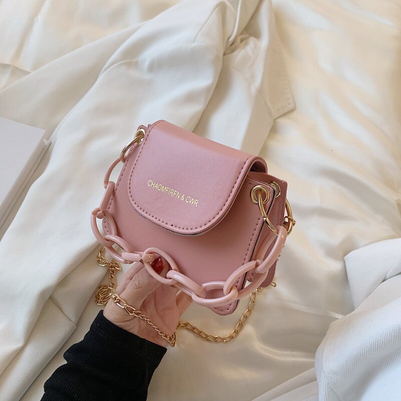 

Mini Flap Chain Strap Satchel Bag, Pink