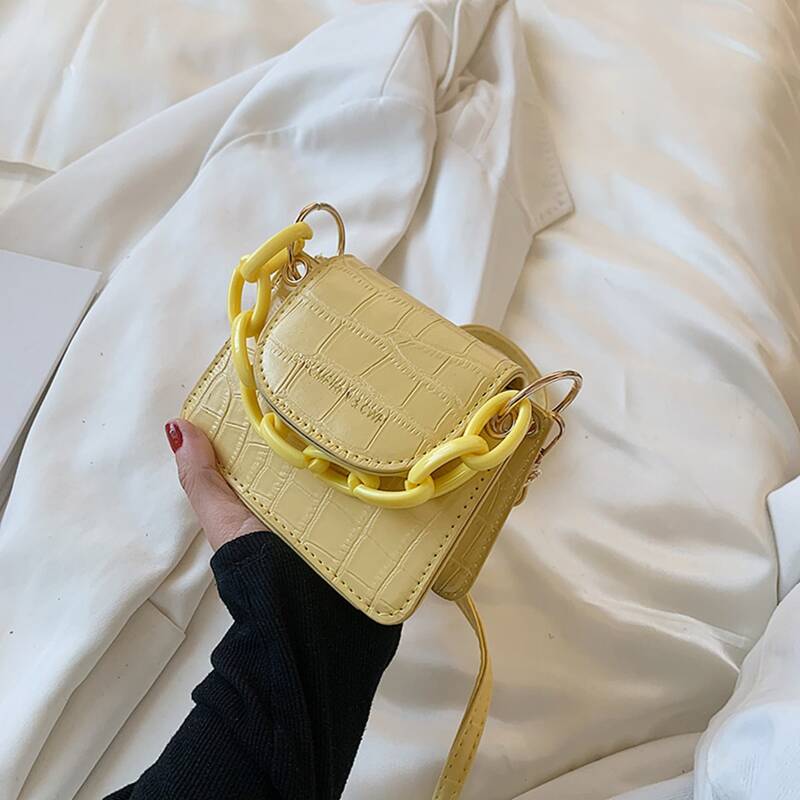 

Croc Embossed Flap Satchel Bag, Yellow