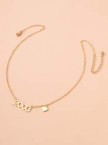 數字愛心掛飾項鍊 - 金黃色 - 查看 2