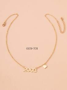 數字愛心掛飾項鍊 - 金黃色 - 查看 3