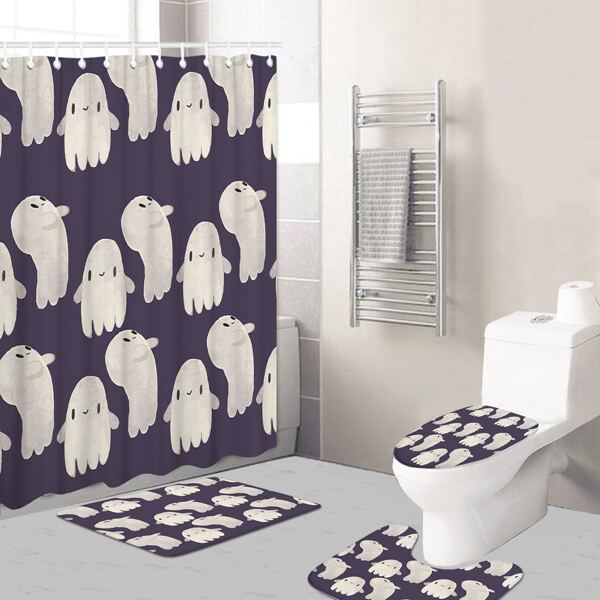 

1pc Halloween Ghost Print Bath Mat Or Shower Curtain, Multicolor