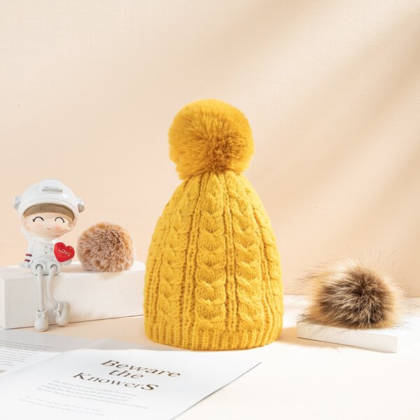 

Pom Pom Knit Beanie, Mustard yellow