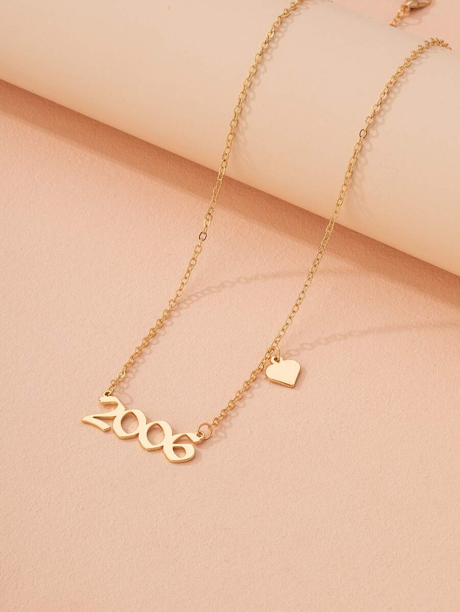 Number Heart Charm Necklace - Yellow Gold - View 1