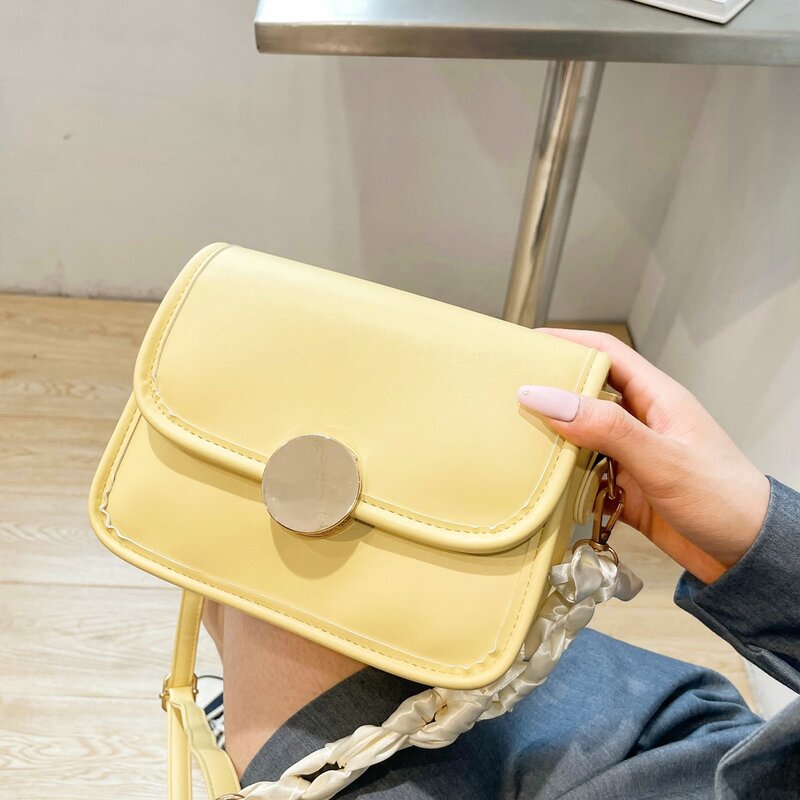 

Metal Lock Flap Crossbody Bag, Yellow