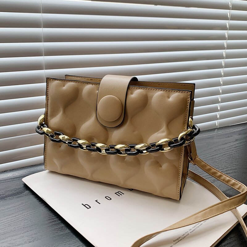 

Heart Design Satchel Bag, Khaki