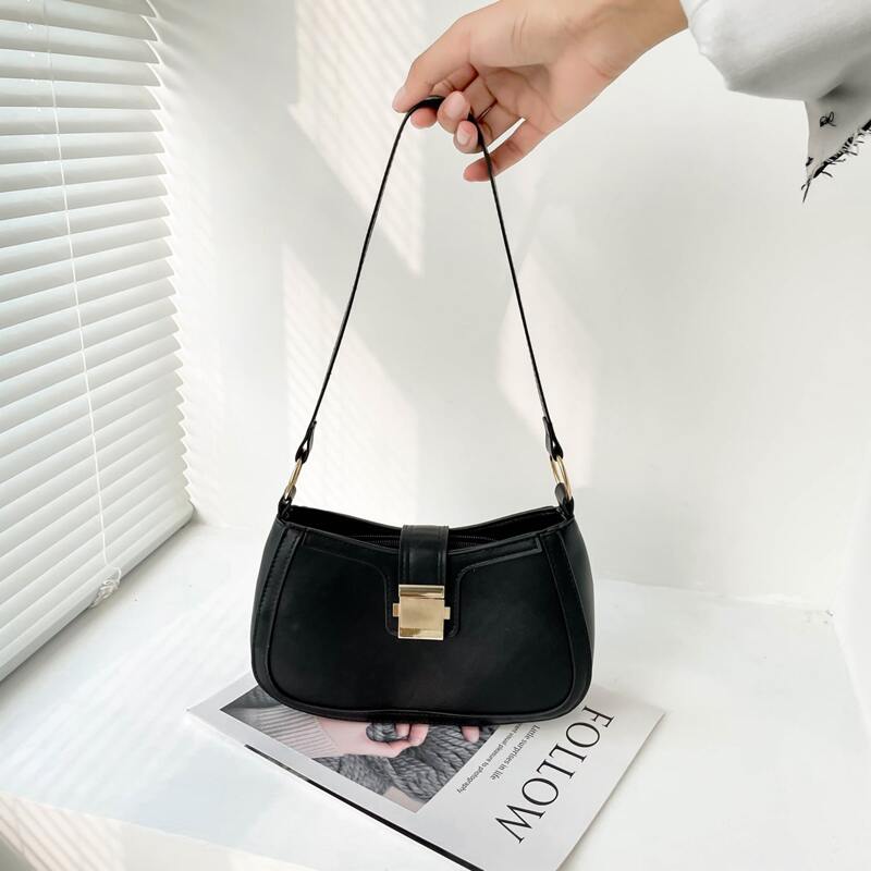 

Metal Lock Shoulder Bag, Black