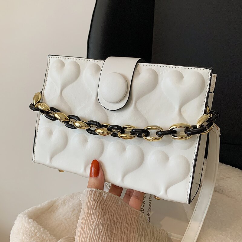 

Heart Design Satchel Bag, White