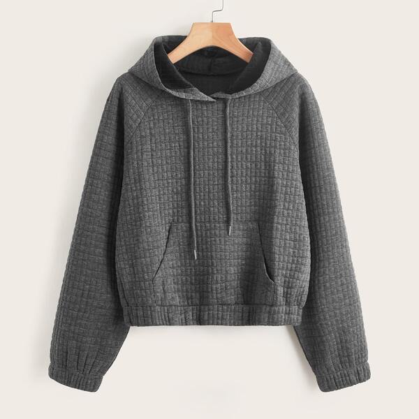 

Raglan Sleeve Kangaroo Pocket Drawstring Hoodie, Dark grey