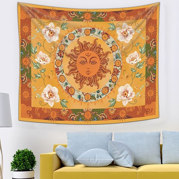 

Sun & Flower Print Tapestry, Orange
