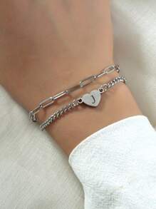 Heart Detail Bracelet - Silver - View 1