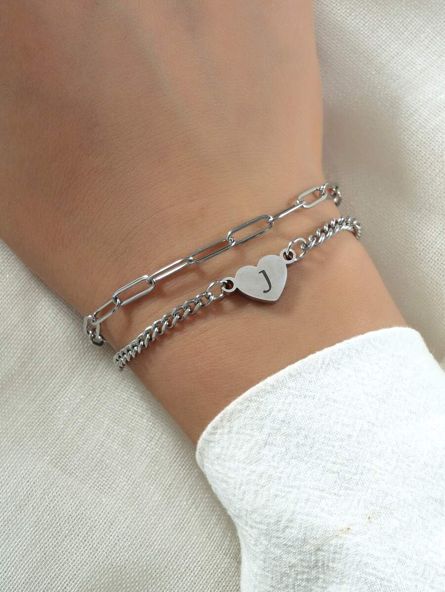 Heart Detail Bracelet - Silver - View 1