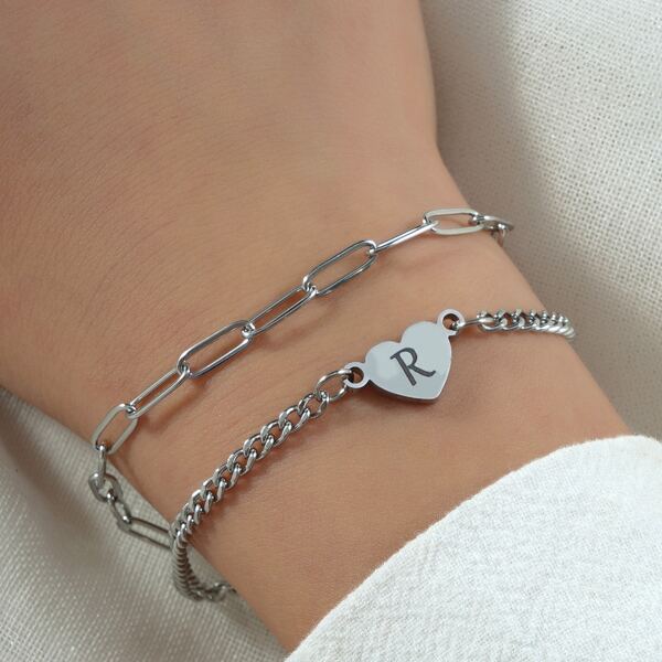 

Heart Decor Layered Bracelet, Silver