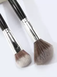 2pcs Professional Makeup Brush Set, Soft Fiber Material, Convenient To Carry, Includes Foundation Brush And Powder Brush, Travel Essential. The Set Includes Makeup Brushes, Foundation Brush, Powder Brush And Other Various Makeup Tools, Making It An Ideal Makeup Gift Set. - Black - View 2