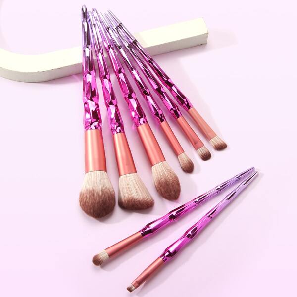 

8pcs Ombre Diamond Handle Makeup Brush, Pink