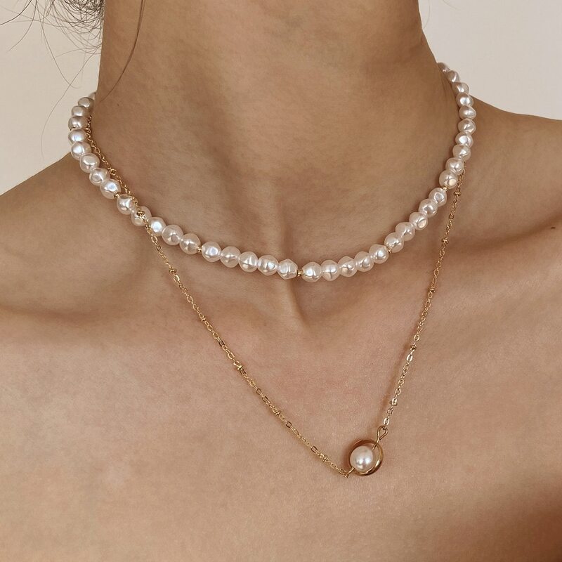 

Faux Pearl Double Layered Necklace, Multicolor