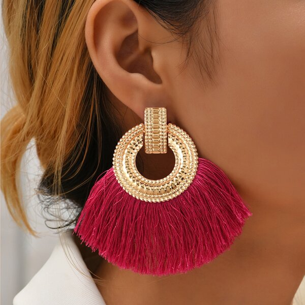 

Tassel Decor Earrings, Hot pink