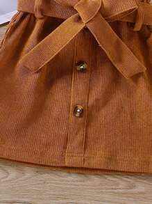 Young Girl Solid Button Front Belted Skirt - Brown - View 3