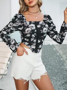 Chiquease 印花方領不對稱下擺襯衫 - 彩色 - 查看 6