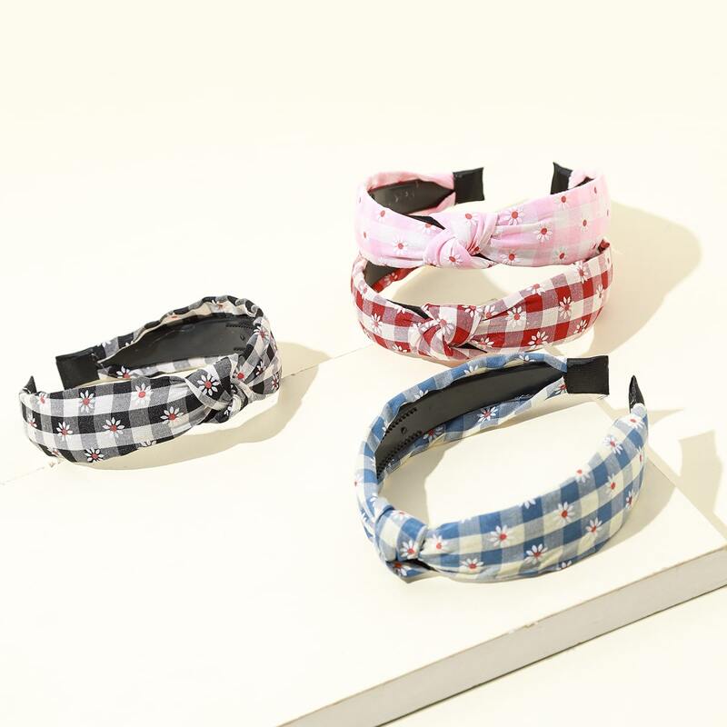 

2pcs Random Plaid Knot Headband, Multicolor