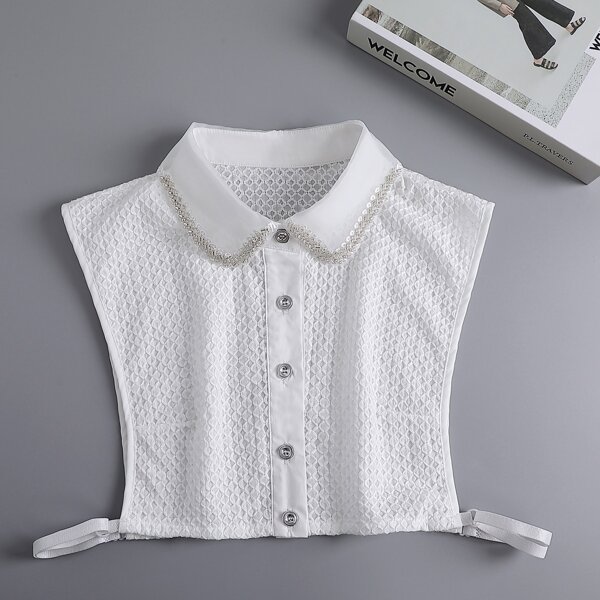 

Button Decor Fake Collar, White