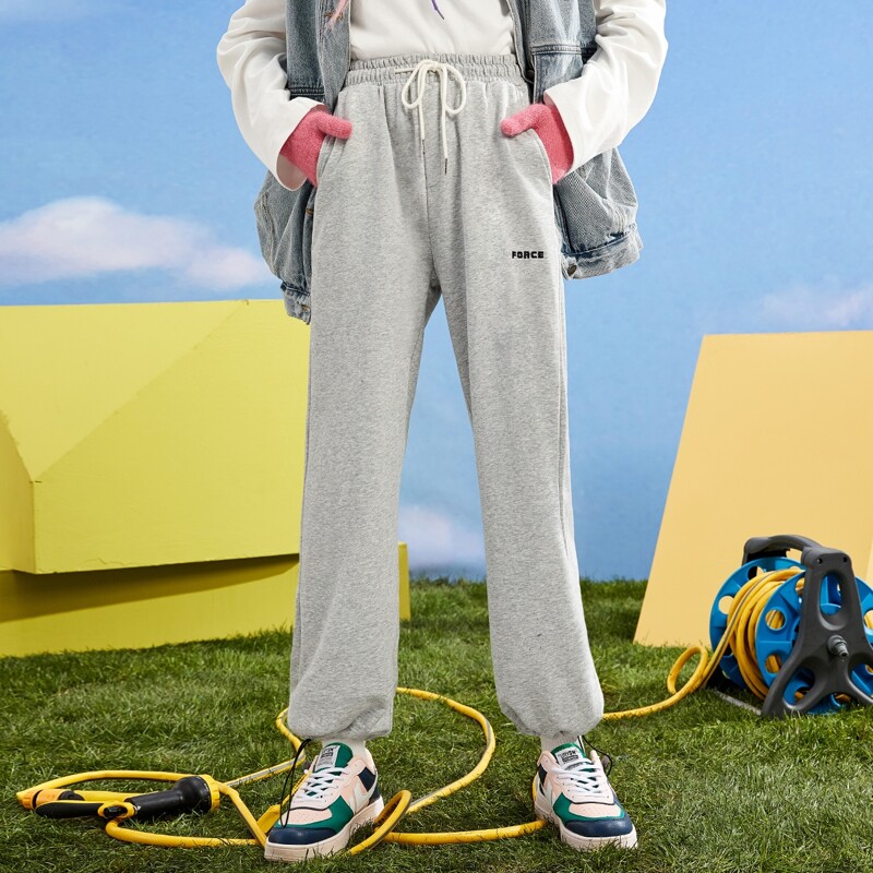 Letter Embroidery Slant Pocket Drawstring Sweatpants, Light grey