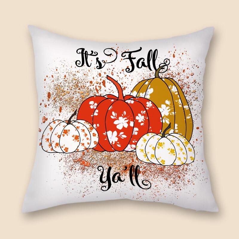 

Pumpkin Print Cushion Cover Without Filler, Multicolor