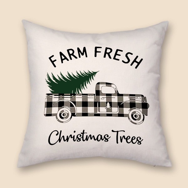 

Christmas Tree & Truck Print Cushion Cover Without Filler, Multicolor