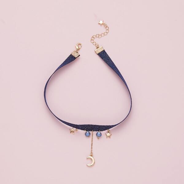 

Star Moon Charm Necklace, Blue